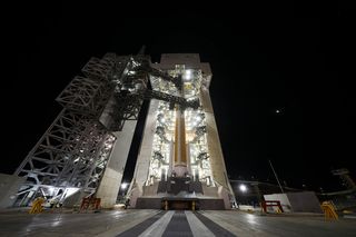 A Delta IV rocket stands ready to launch the NROL-47 mission from Vandenberg Air Force Base's Space Launch Complex-6.
