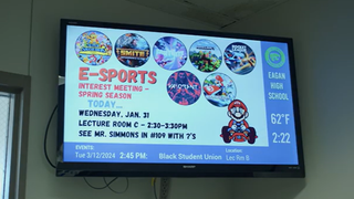 Digital signage about esports at a Minnesota high school. 