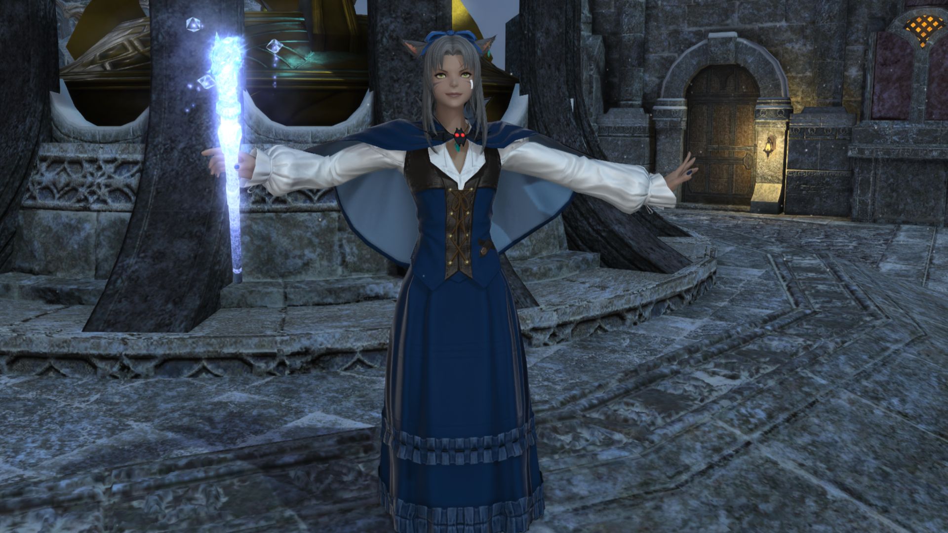 Final Fantasy XIV - A Blue mage doing the "battle stance" pose.