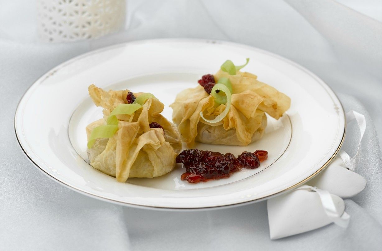 Leek and cranberry Caerphilly strudel