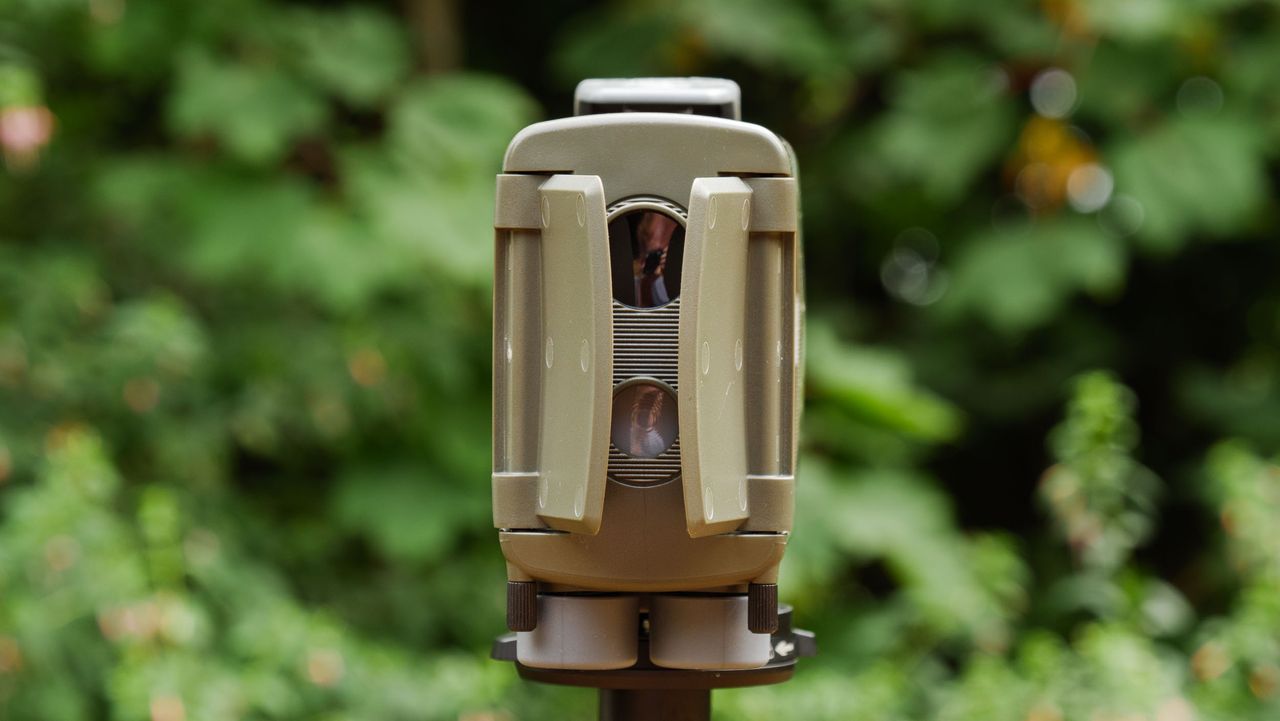 Camtraptions Camera Trap device outdoors with foliage backdrop
