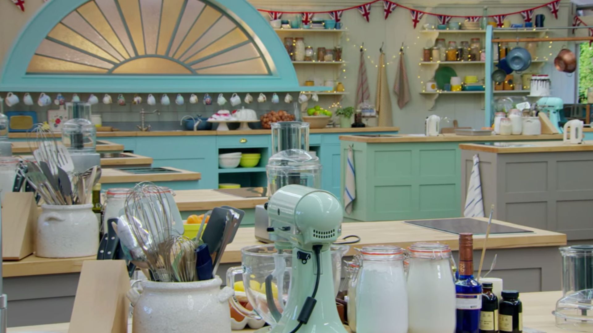 Great British Bake Off tent with the stand mixer in