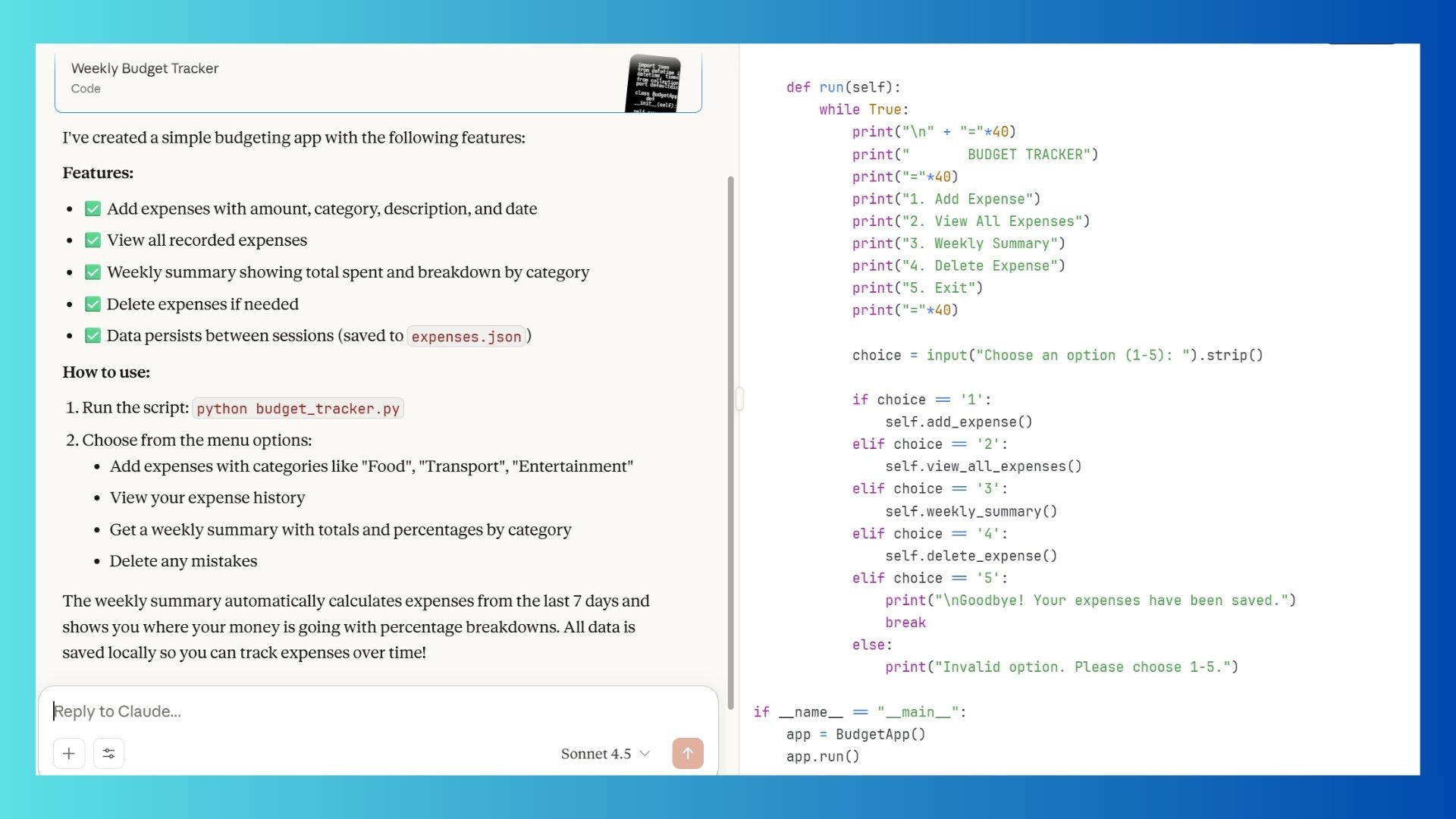 Claude 4.5 output screenshot