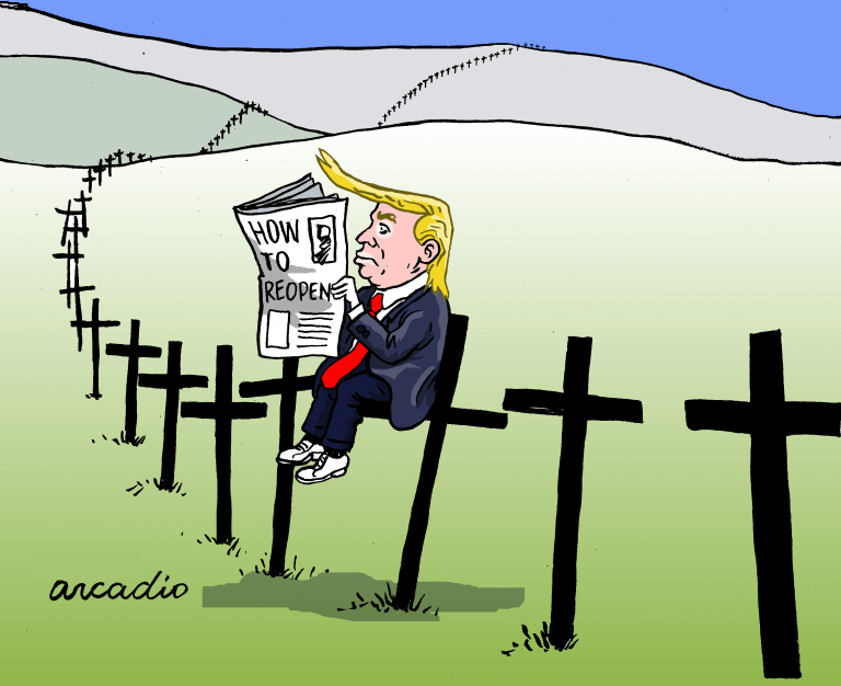 Political Cartoon U.S. Trump reopening coronavirus deaths