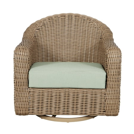 Better Homes &amp;amp; Gardens Bellamy Outdoor 1pk Swivel Glider Chair, Tan Wicker/green Cushion