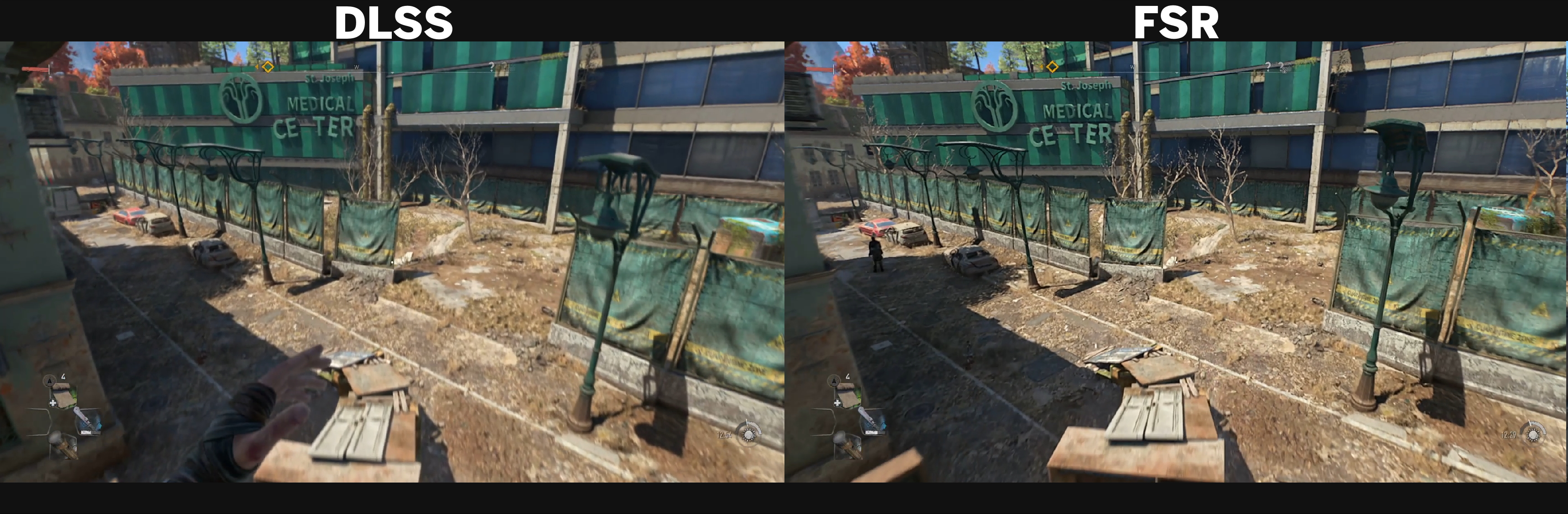 Dying Light 2 image comparisons between FSR and DLSS upscaling
