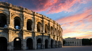 The amphitheatre in Nîmes at sunrise
