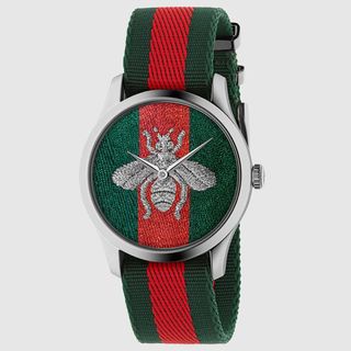 best watches for women Gucci watch in Web stripe with Bee emblem