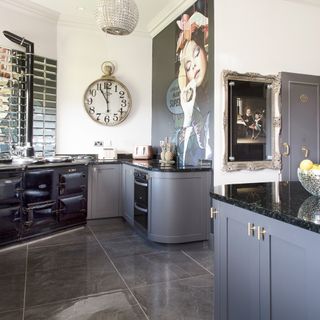 kitchen room with grey tiled flooring