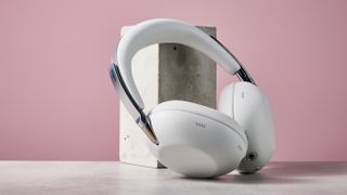 Sony 1000X The Collexion headphones leaning on a stone block