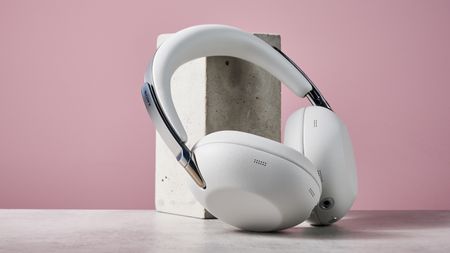 Sony 1000X The Collexion headphones leaning on a stone block