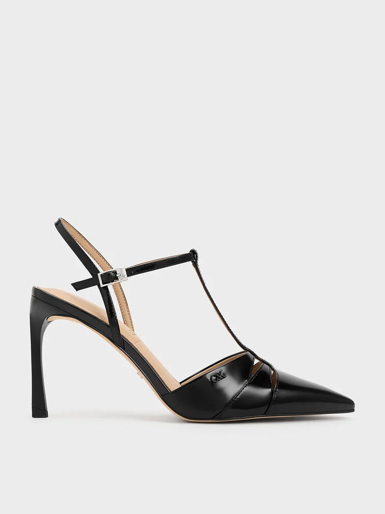 Charles &amp;amp; Keith, Leather T-Bar Pointed-Toe Pumps