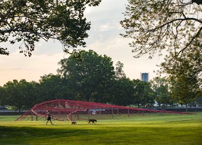 echoes of the hill, red rope installation by studio zewde