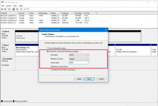 Disk Management format settings