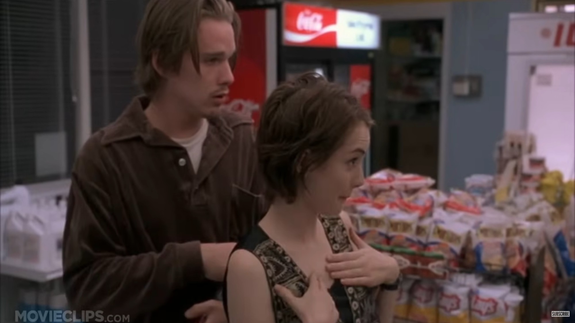 Ethan Hawke and Winona Ryder in a convenience store in Reality Bites