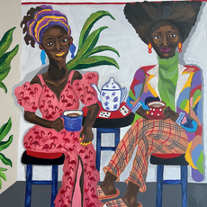 While We Wait, 2021, acrylic on canvas, 36in by 36in, by Sophia Oshodin (b. 1983), House of Fine Art, London.