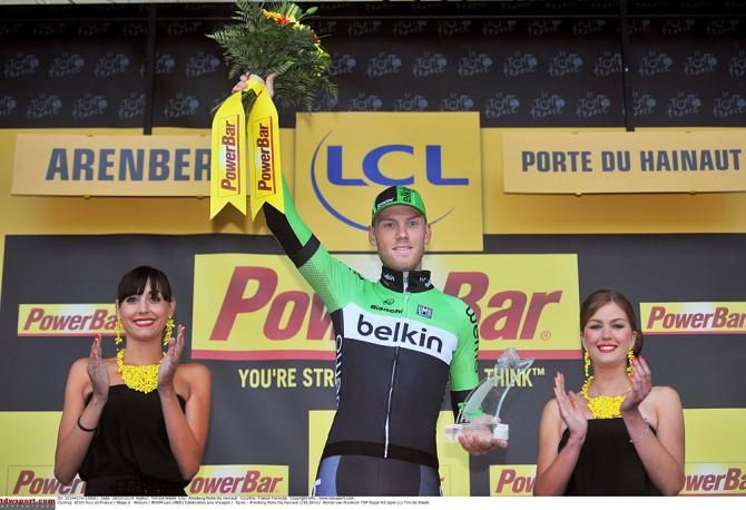 Stage winner Lars Boom on the podium