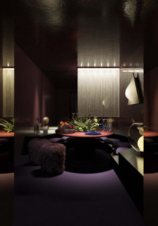 Rendering of Dimorestudio's dinner table design for ‘Il Galateo – a journey into conviviality'
