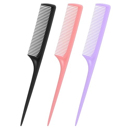 Rat Tail Comb Set-3pcs Rat Tail Hair Teasing Fine Tooth Combs for Women Girls, Parting &amp;amp;hair Styling Tools(black Pink Purple)
