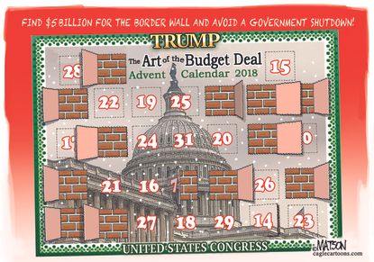Political cartoon U.S. Trump the art of the deal advent calendar budget border wall government shutdown