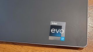 A close up of the Intel Evo-certified decal on the Dell XPS 13 Plus