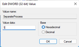 Set SeparateProcess to 1
