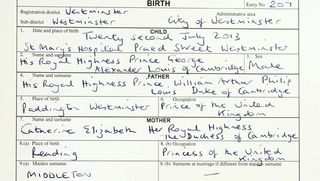 Prince George birth register