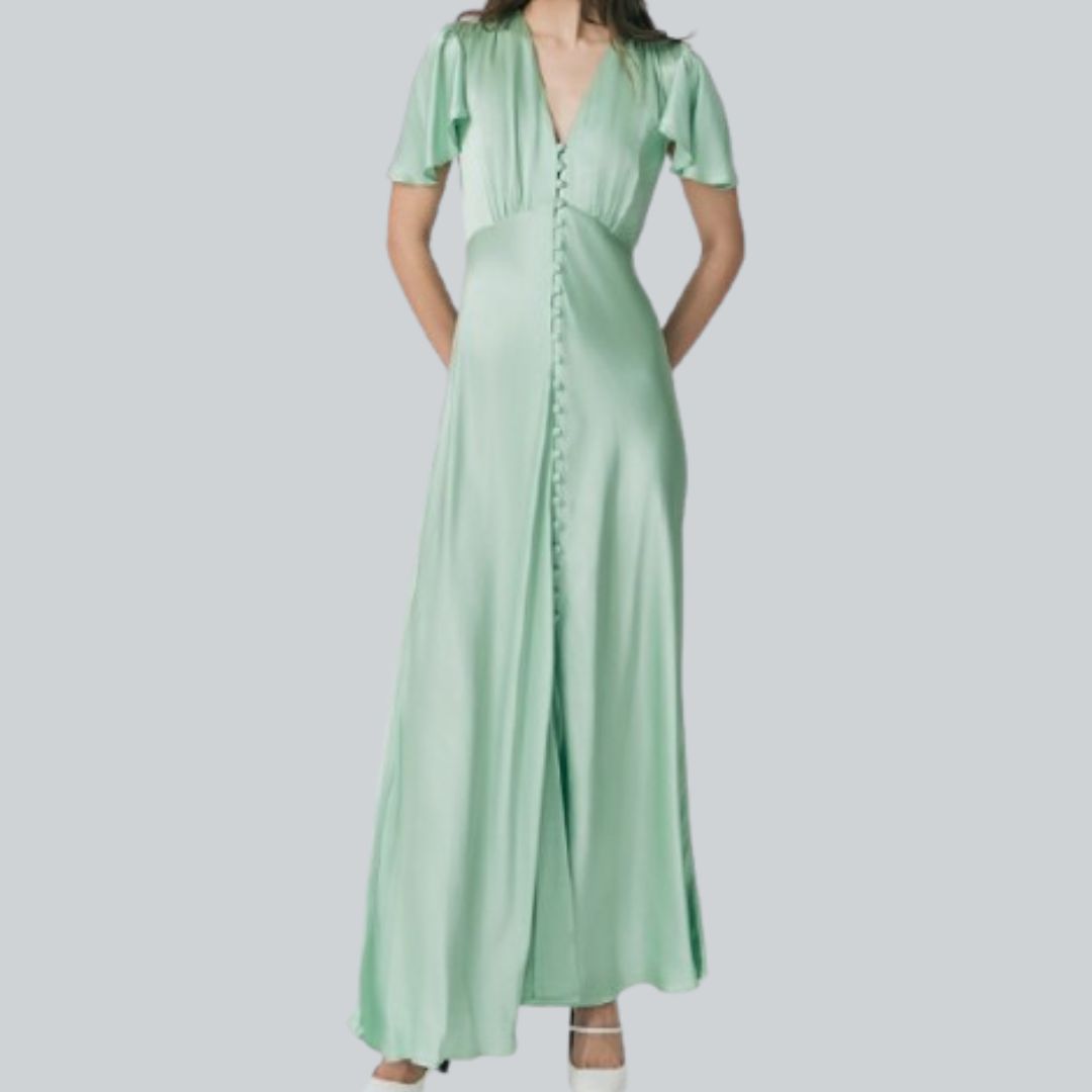 Ghost Delphine Button Satin Maxi Dress