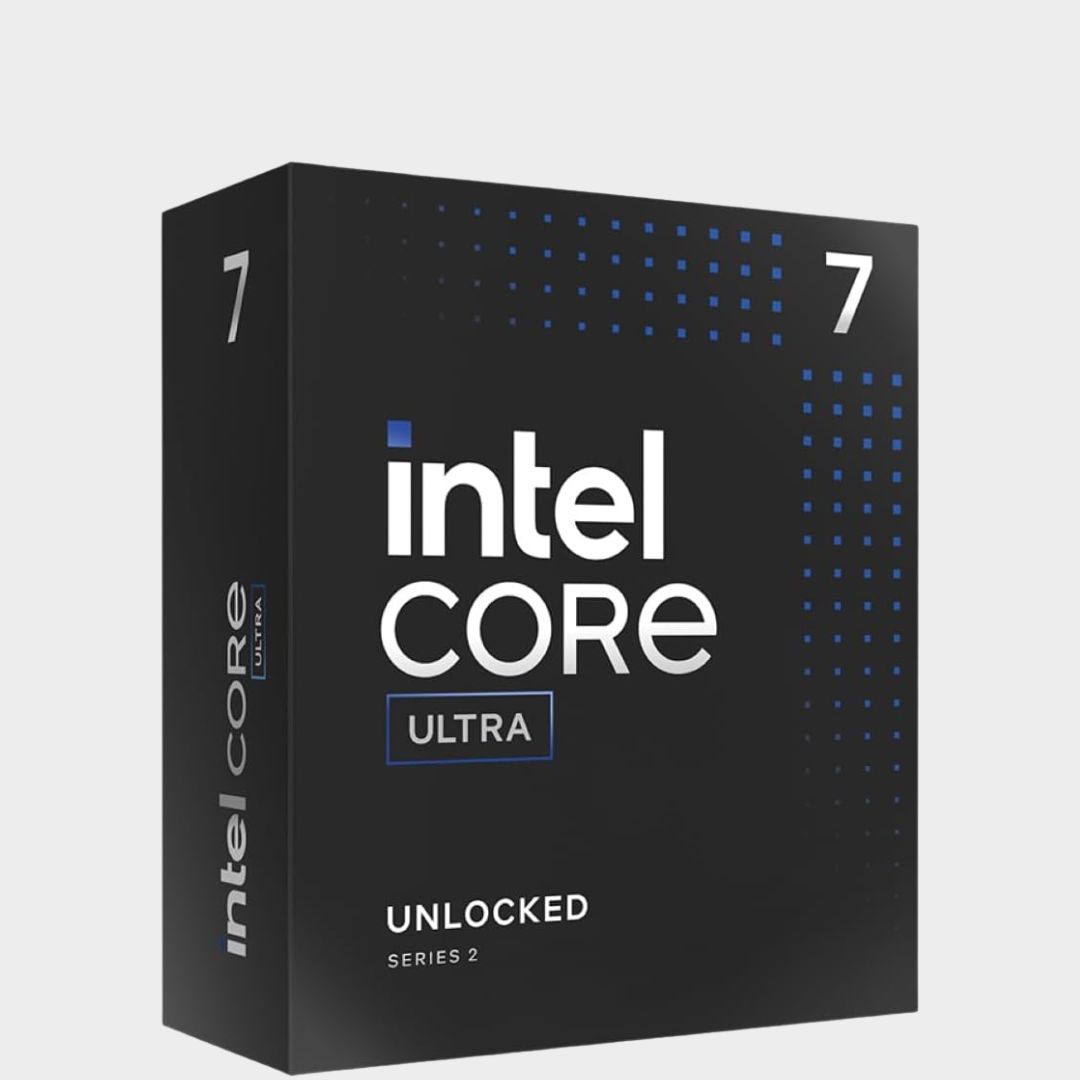 The black box for the Intel Core Ultra 7 265K CPU on a plain background