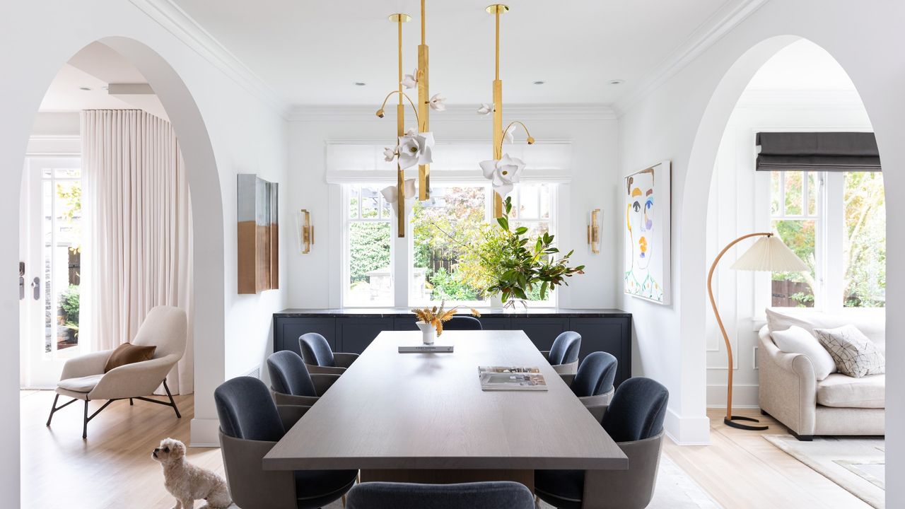 dining room with table and chair and wooden flooring