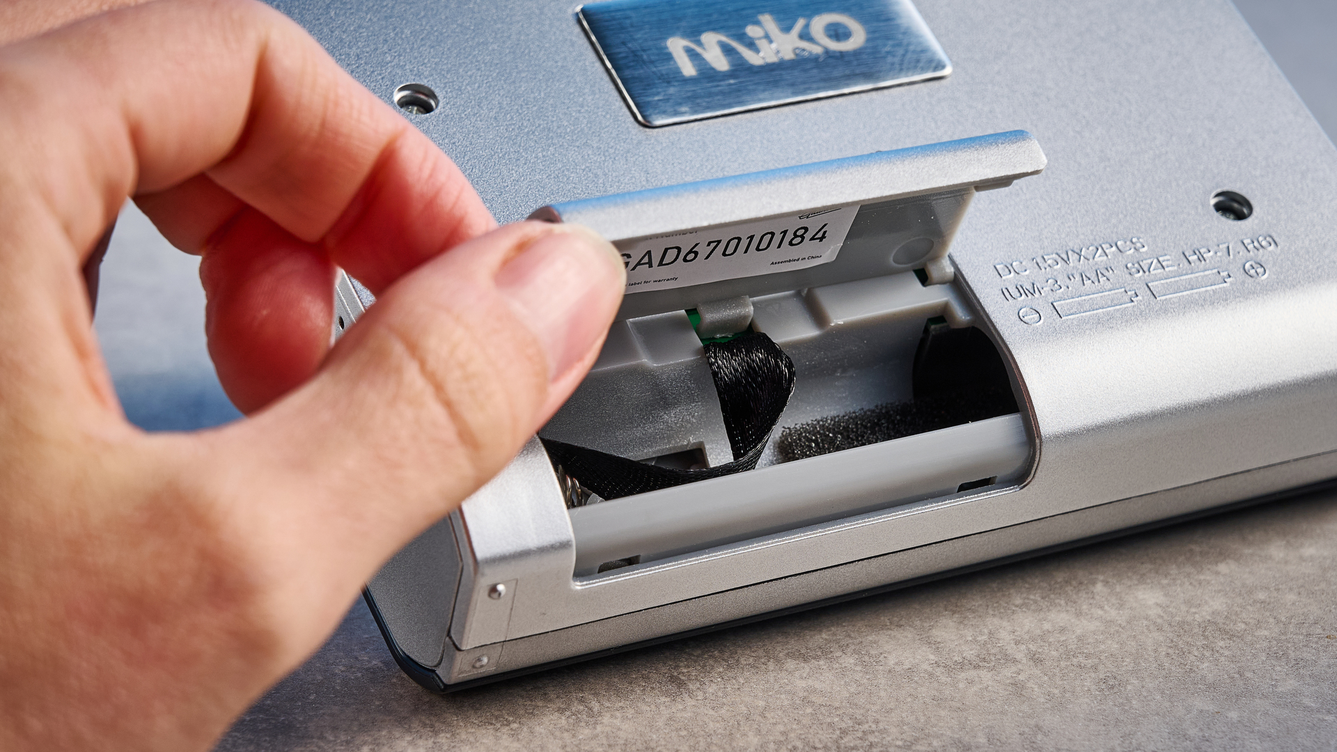 Gadhouse MIKO retro style cassette player photographed in front of a blue background.