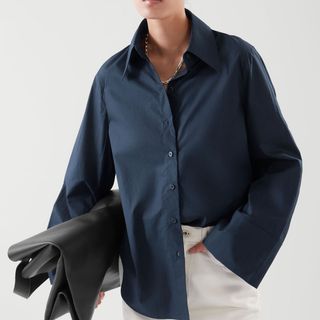 best shirts for women include this navy oversized Cos shirt
