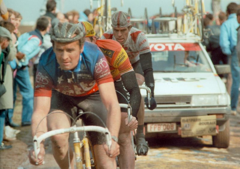 Marc Sergeant riding the pave in 1986