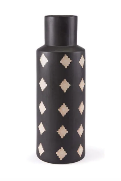 HomeRoots Hand-Painted Black and Beige Ceramic Bottle
