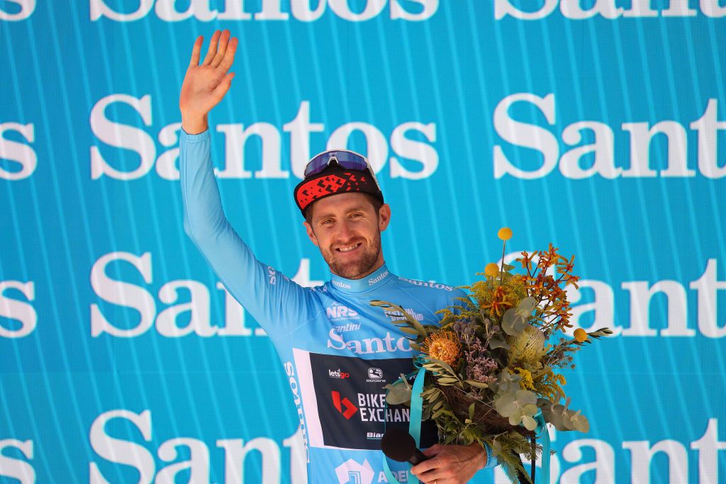 ADELAIDE, AUSTRALIA - JANUARY 22: Luke Durbridge of Team BikeExchange wins the Leaders jersey after the Men&#039;s Bike Exchange Stage 2 from Birdwood to Lobethal of the Santos Festival of Cycling on January 22, 2021 in Adelaide, Australia. (Photo by Peter Mundy/Getty Images)