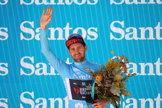 ADELAIDE, AUSTRALIA - JANUARY 22: Luke Durbridge of Team BikeExchange wins the Leaders jersey after the Men's Bike Exchange Stage 2 from Birdwood to Lobethal of the Santos Festival of Cycling on January 22, 2021 in Adelaide, Australia. (Photo by Peter Mundy/Getty Images)
