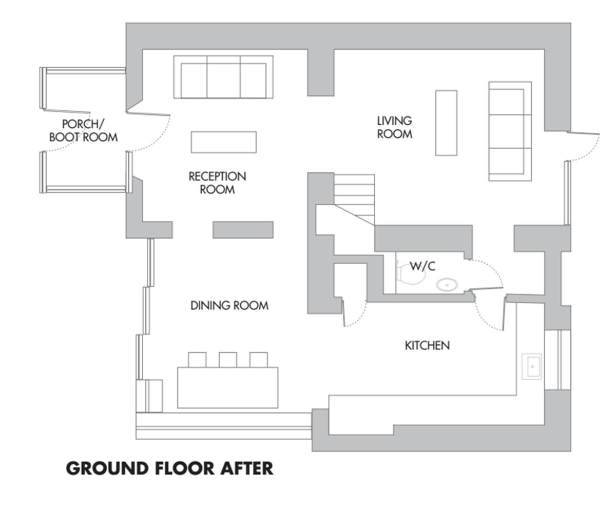 A floor plan drawn out to represent the ground floor after an extension