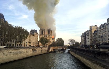 Notre Dame cathedral on fire.