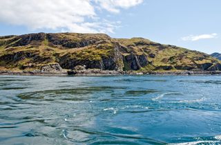 The whirlpools in the gulf of Corryvreckan between the islands of Scarba and Jura