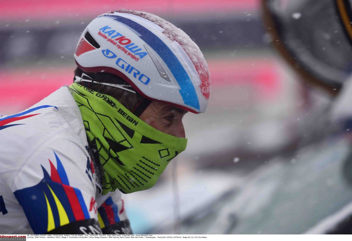 Luca Paolini (Katusha) keeps warm