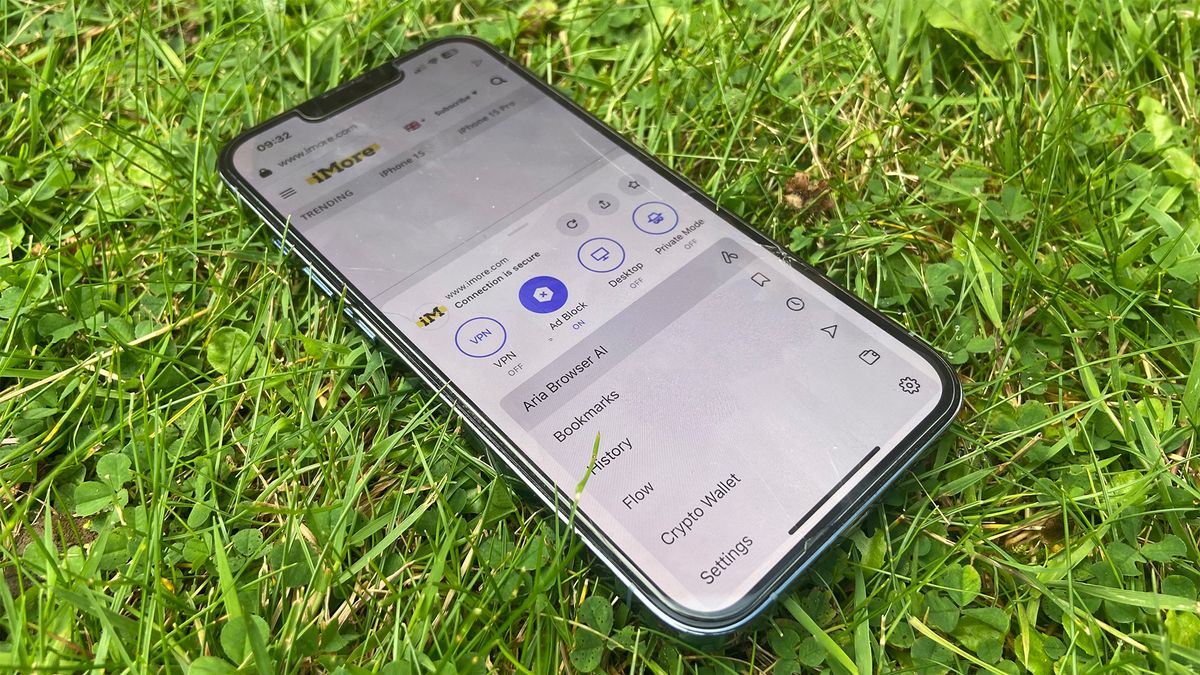 Opera Aria AI on iPhone in grass