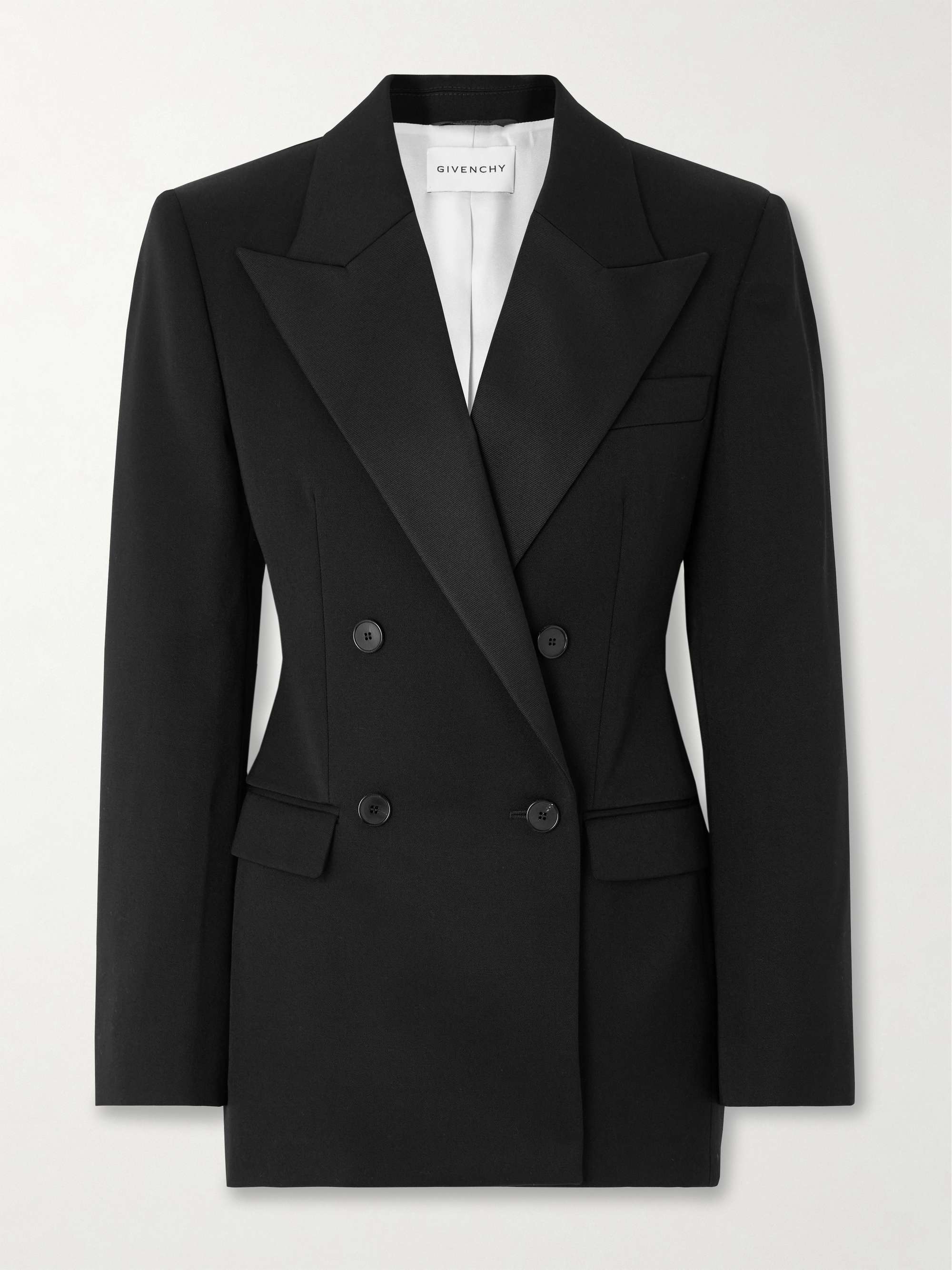 Double-Breasted Faille-Trimmed Grain De Poudre Wool Blazer