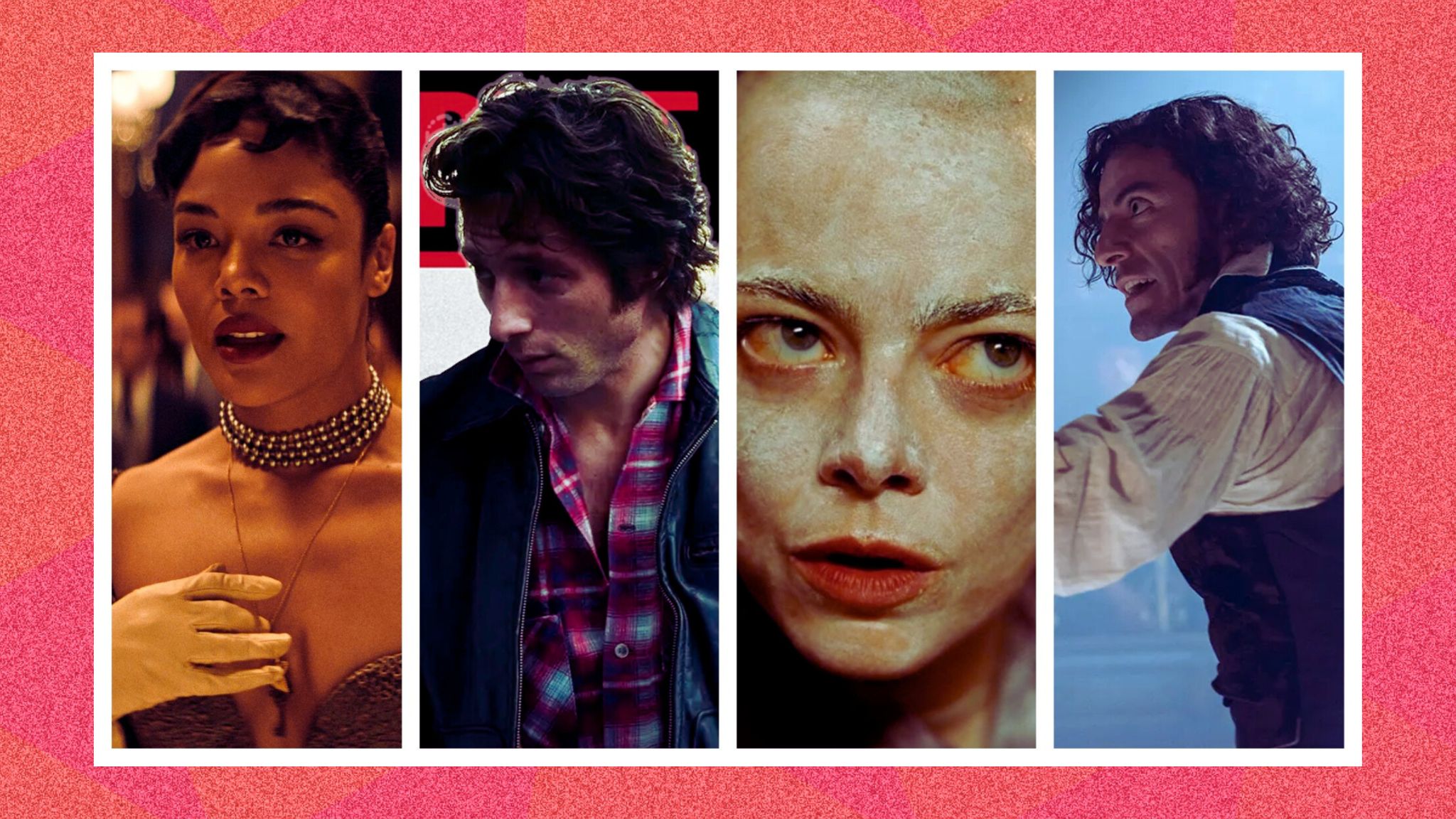 Still images from the movies Hedda, Springsteen: Deliver Me From Nowhere, Bugonia and Frankenstein