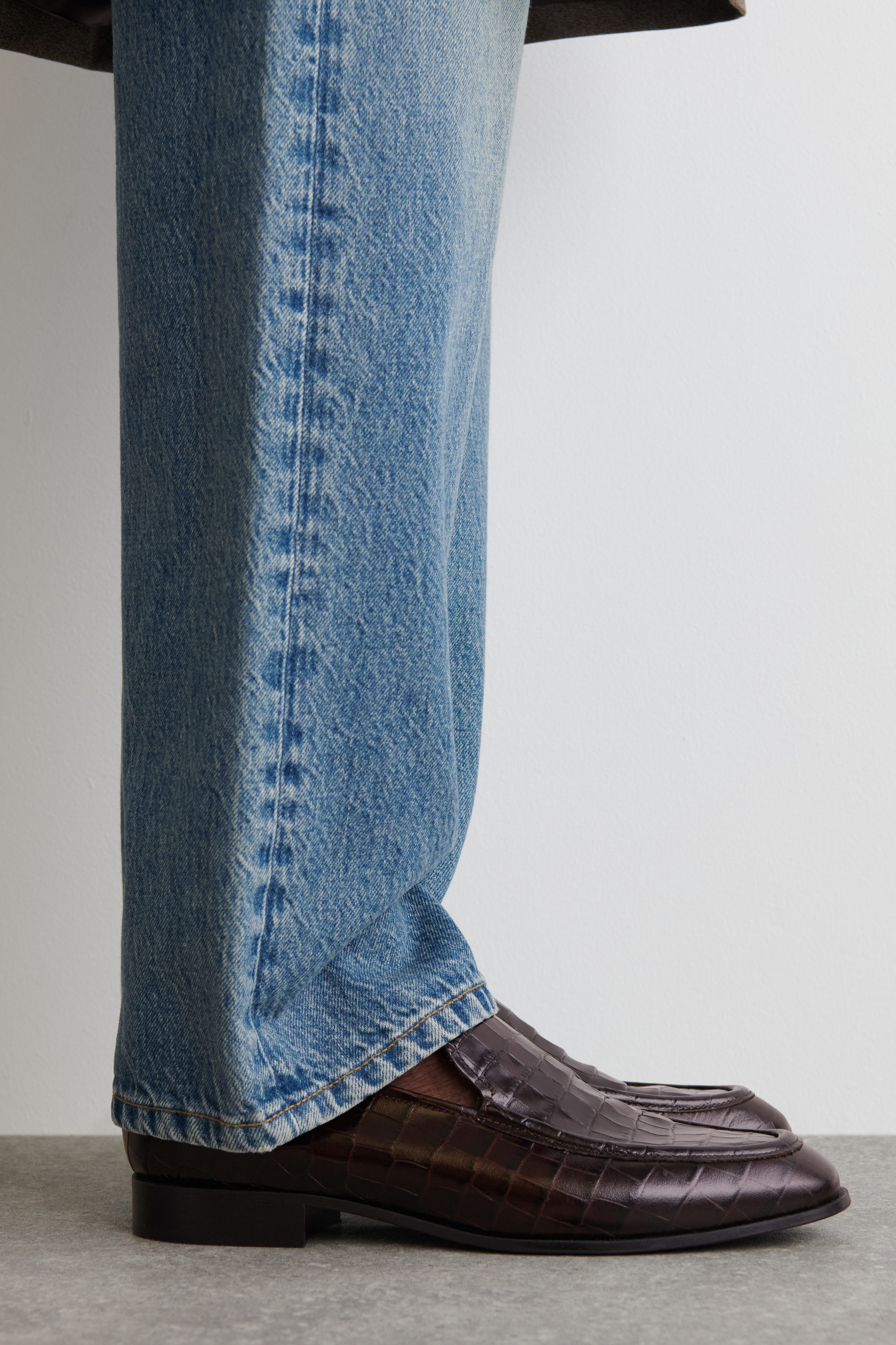 Croc-Effect Leather Loafers