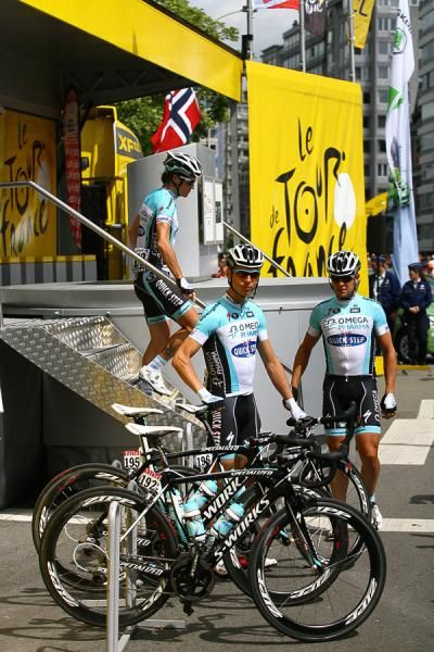 Tony Martin (Omega Pharma-QuickStep) and friends at the sign on