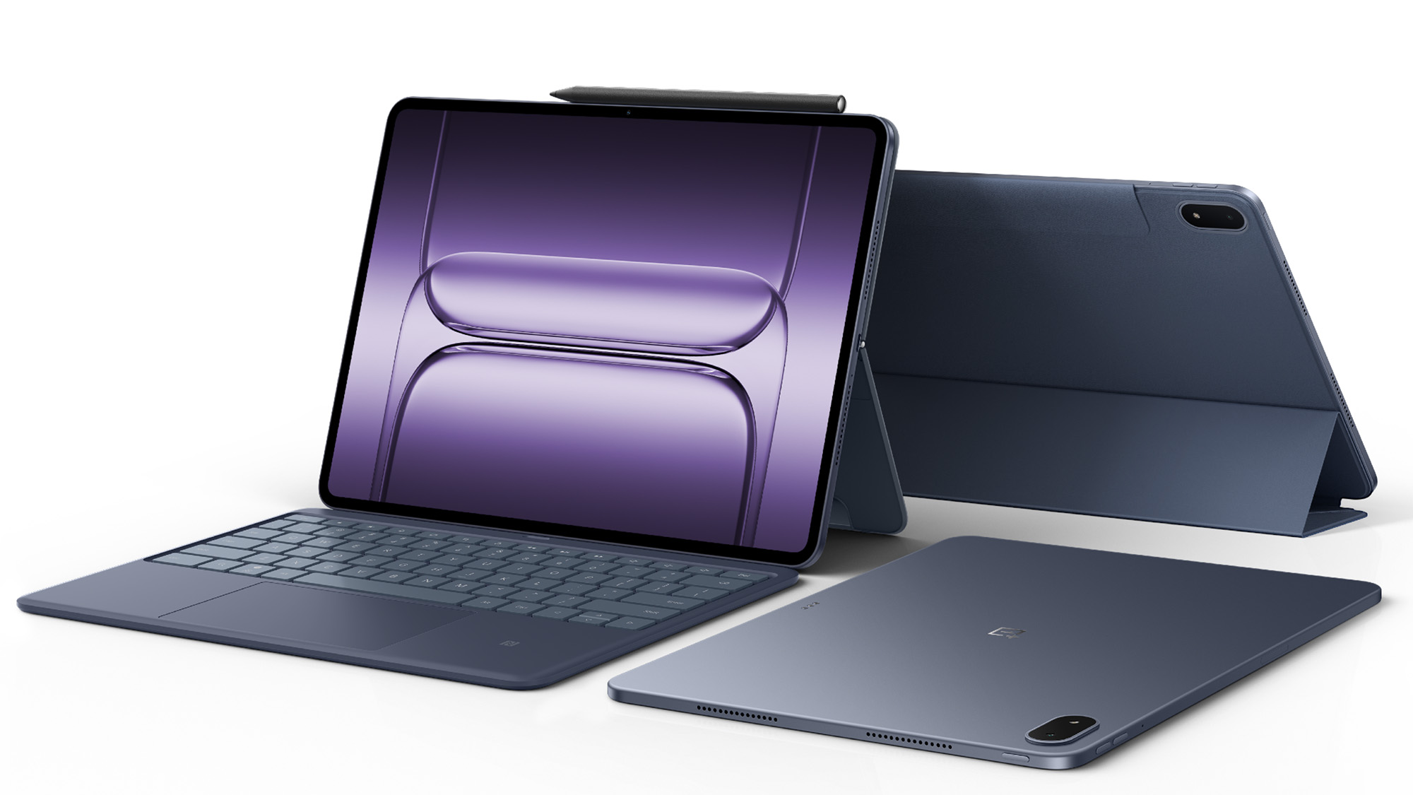 OnePlus Pad 3, OnePlus Pad keyboard, OnePlus Stylo 2, and case product image on white background