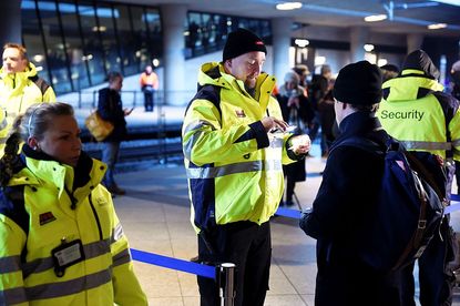 Security staff at a station outside Copenhagen