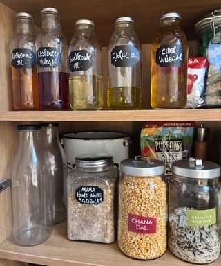 glass storge jars and bottles with chalk labels