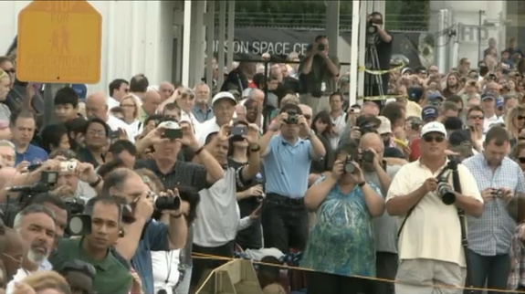 A crowd awaits space shuttle Endeavour at Johnson Space Center, Houston, TX, on September 19, 2012.