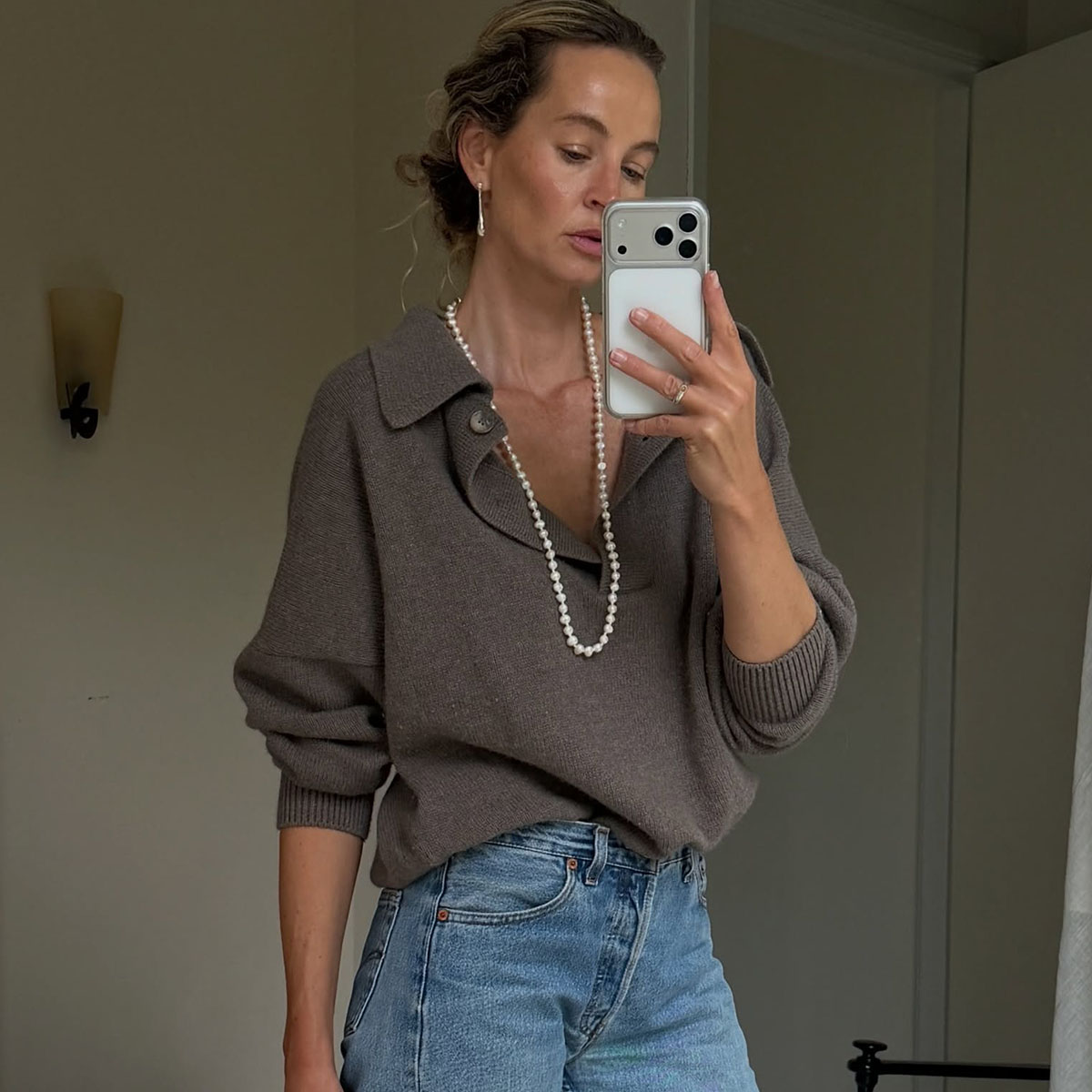 Woman in a sweater and jeans